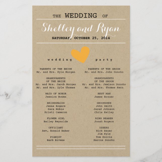Simple Heart Wedding Program (Front)