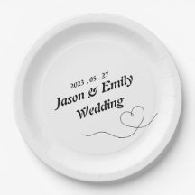 Simple Heart With Name Wedding Paper Plate