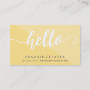 SIMPLE HELLO SCRIPT hand drawn type yellow grey Business Card