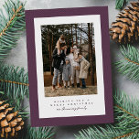 Simple herringbone frame purple Christmas photo Holiday Card<br><div class="desc">This simple Merry Christmas card features one photo on the front surrounded by a plum purple tweed frame. The festive fabric gives it a wintry vibe and the type allows you to create your own personalized message. The back has a matching tweed pattern and room for an additional photo. This...</div>