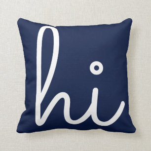 Simple Hi Hello Stylish Script Navy White Throw Pillow