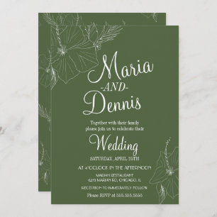 Simple HibiscusTropical Line Green Invitation