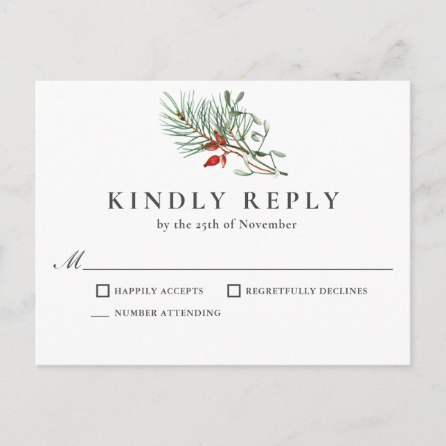 Simple Holiday Botanical Response  Postcard (Front)