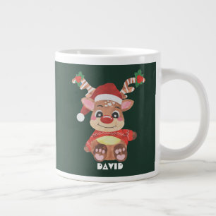 Simple Holiday Cool Trendy Reindeer Christmas Large Coffee Mug