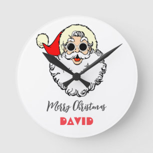 Simple Holiday Cool Trendy Santa Claus Christmas Round Clock