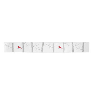 Simple Holiday Winter Red Cardinal Birch Tree  Satin Ribbon