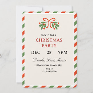 Simple Holly Christmas Party Invitation