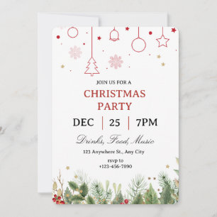 Simple Holly Christmas Party Invitation