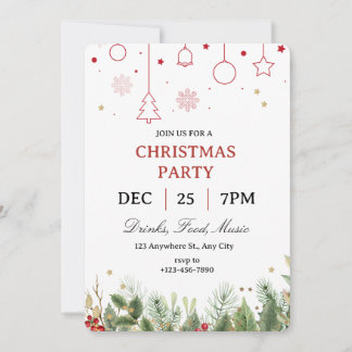 Simple Holly Christmas Party Invitation