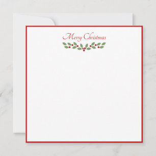 Simple Holly Leaf Christmas Classic Border Flat Card