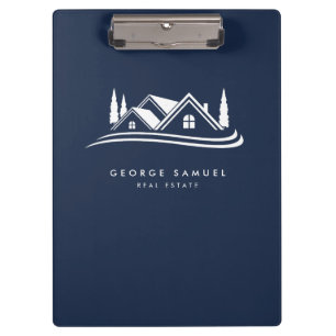 Simple Home Logo Navy Blue Realtor, Real Estate Clipboard