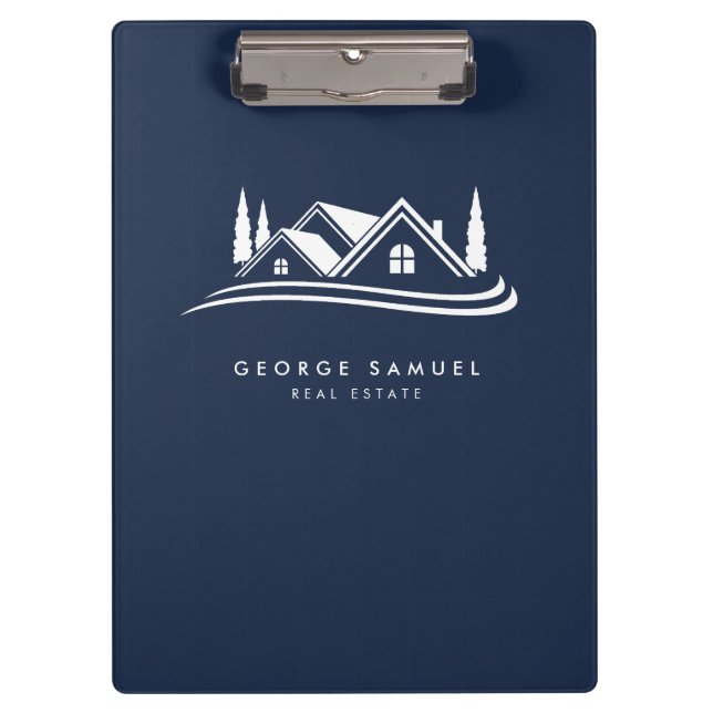 Simple Home Logo Navy Blue Realtor, Real Estate Clipboard (Front)