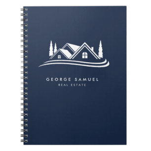 Simple Home Logo Navy Blue Realtor, Real Estate Notebook
