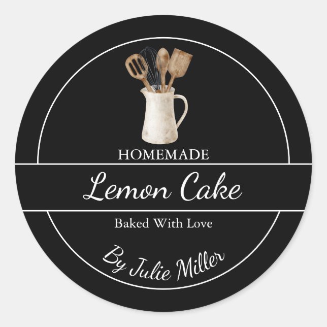 Simple Homemade Baking & Cooking Label Black (Front)