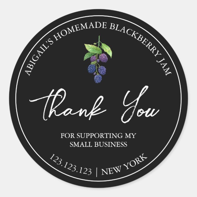 Simple Homemade Blackberry Jam Thank You Label (Front)
