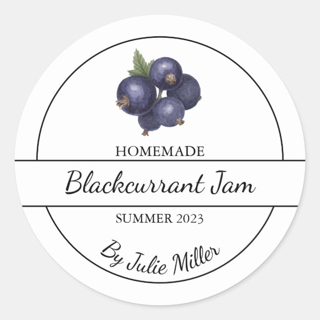 Simple Homemade Blackcurrant Jam Label (Front)