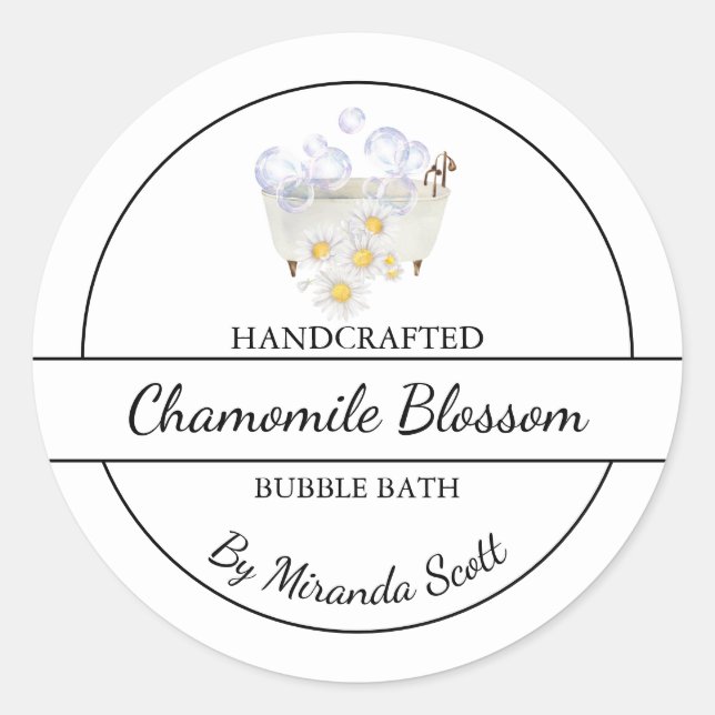 Simple Homemade Chamomile Bubble Bath Label (Front)