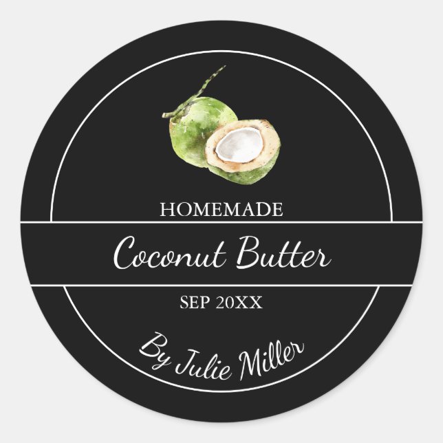 Simple Homemade Coconut Butter Label | Black (Front)