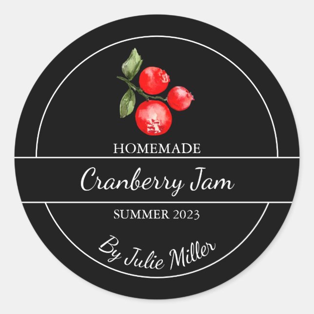 Simple Homemade Cranberry Jam Label Black (Front)