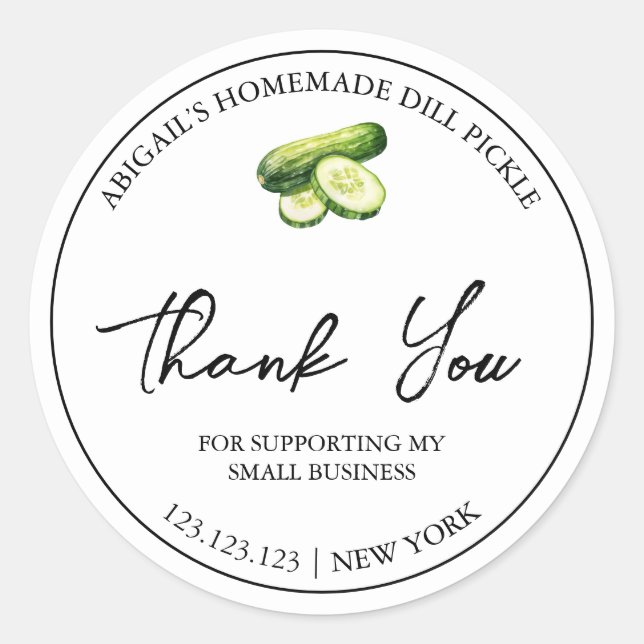 Simple Homemade Cucumber Pickle Thank You Label (Front)