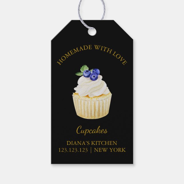 Simple Homemade Cupcake Dessert Hang Tag | Black (Front)