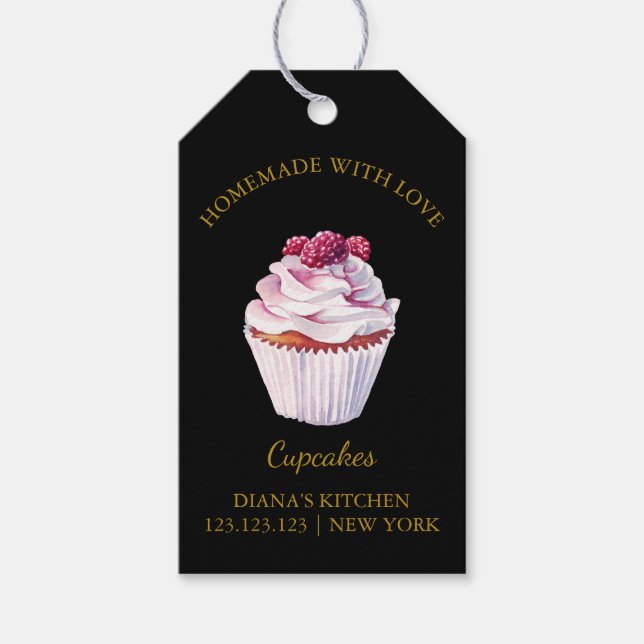 Simple Homemade Cupcake Dessert Hang Tag | Black (Front)