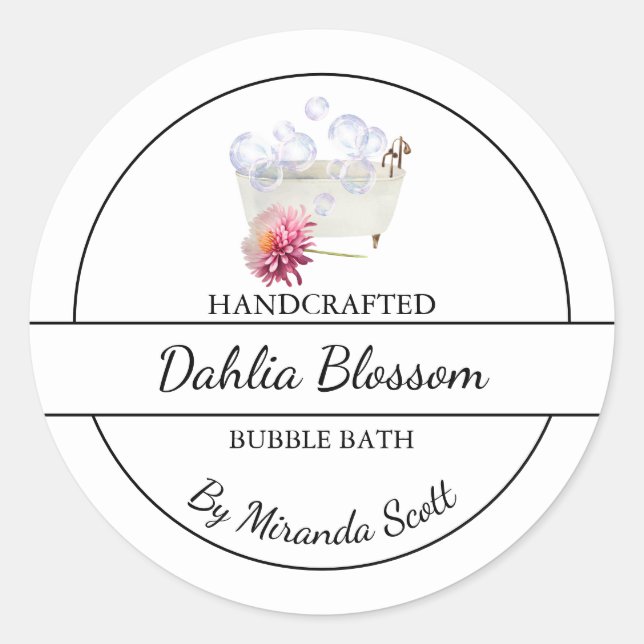 Simple Homemade Dahlia Bubble Bath Label (Front)