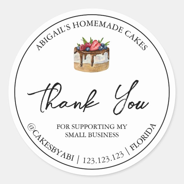 Simple Homemade Dessert Cake Thank You Label (Front)