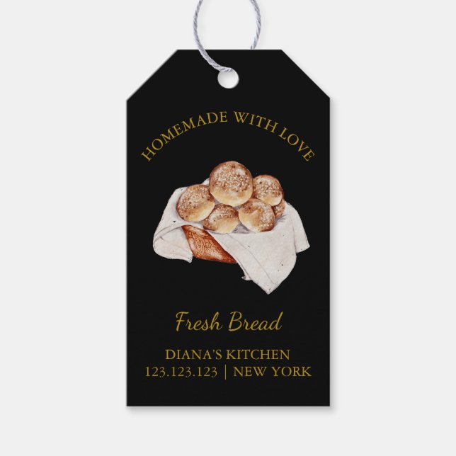 Simple Homemade Fresh Bread Hang Tag | Black (Front)