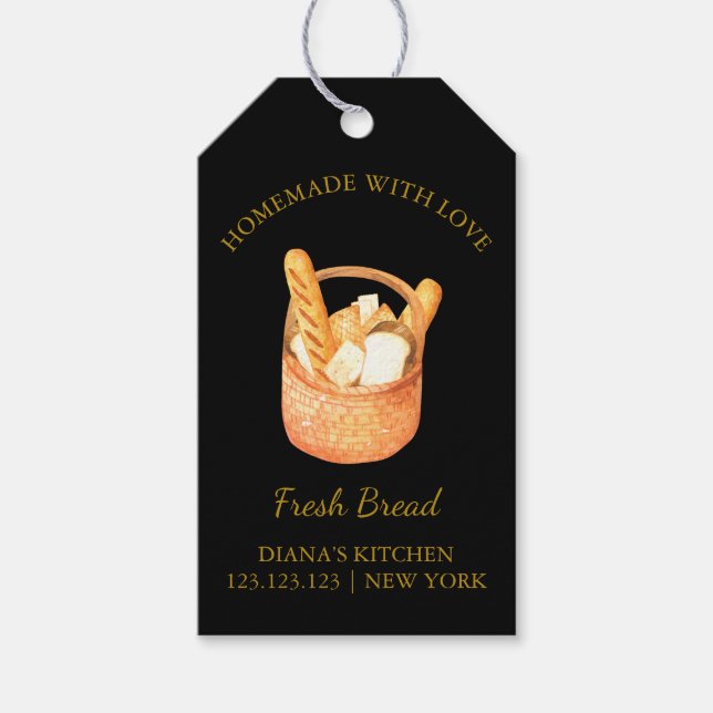 Simple Homemade Fresh Bread Hang Tag | Black (Front)