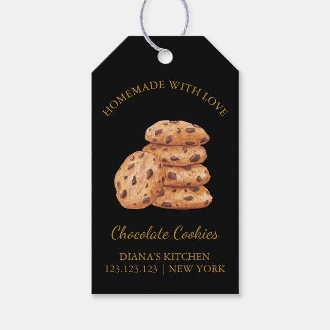 Simple Homemade Fresh Cookies Hang Tag | Black (Front)