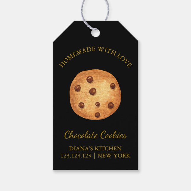 Simple Homemade Fresh Cookies Hang Tag | Black (Front)