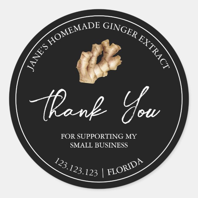 Simple Homemade Ginger Extract Thank You Label (Front)