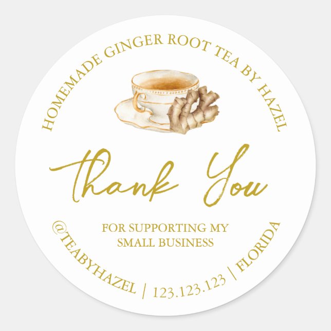 Simple Homemade Ginger Root Tea Thank You Label (Front)