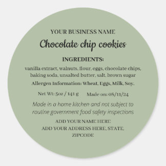 Simple Homemade Goods Cottage Law Ingredient Label