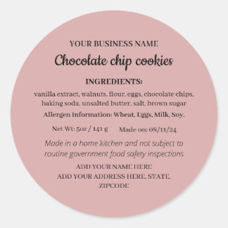 Simple Homemade Goods Cottage Law Ingredient Label
