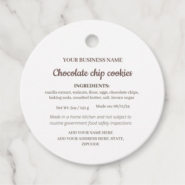 Simple Homemade Goods Ingredient Label (Front)
