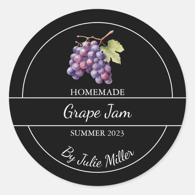 Simple Homemade Grape Jam Label Black (Front)