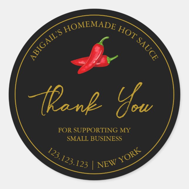 Simple Homemade Hot Chili Sauce Thank You Label (Front)