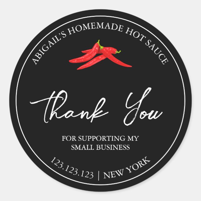 Simple Homemade Hot Chili Sauce Thank You Label (Front)