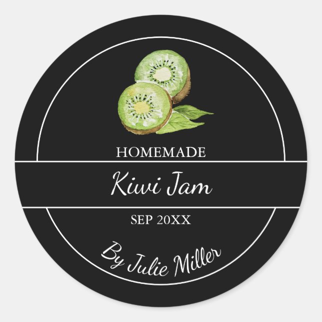 Simple Homemade Kiwi Jam Label | Black (Front)