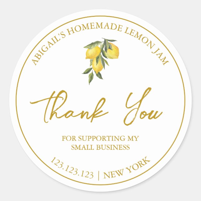 Simple Homemade Lemon Jam Thank You Label (Front)