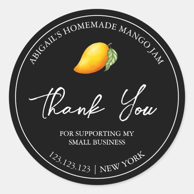 Simple Homemade Mango Jam Thank You Label (Front)