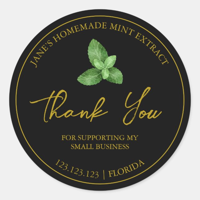 Simple Homemade Mint Extract Thank You Label (Front)