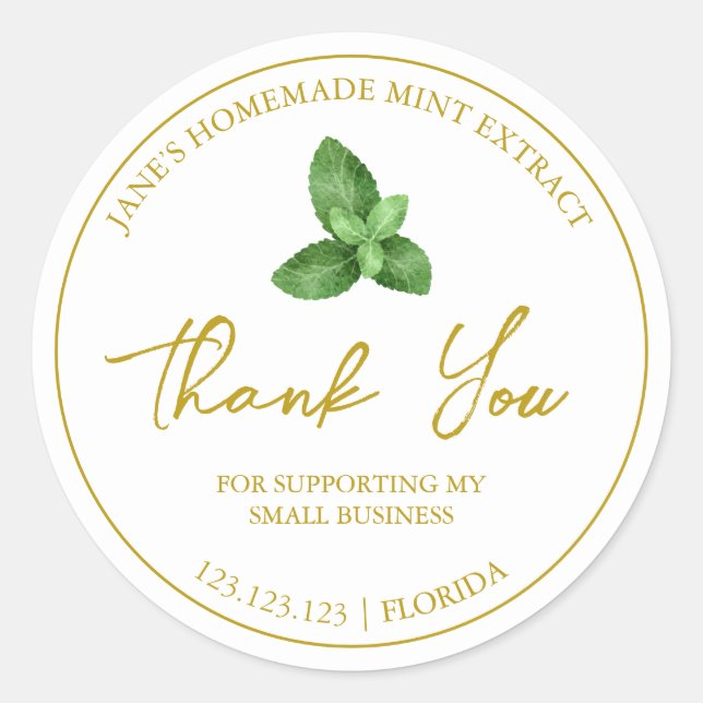 Simple Homemade Mint Extract Thank You Label (Front)