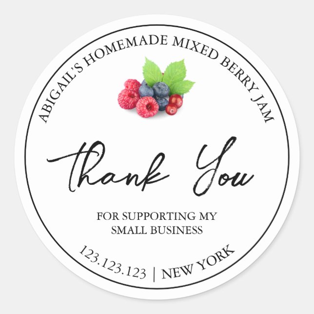 Simple Homemade Mixed Berry Jam Thank You Label (Front)