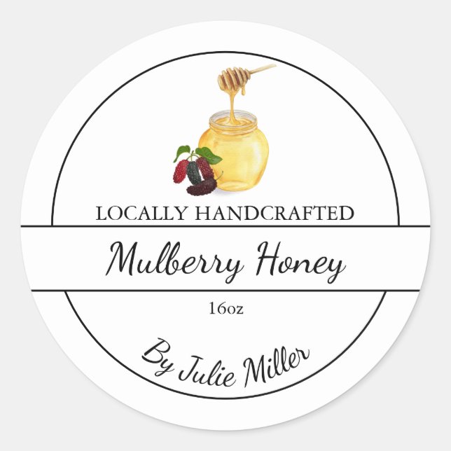 Simple Homemade Mulberry infused Honey Label (Front)