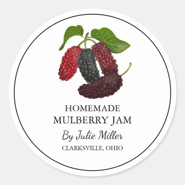 Simple Homemade Mulberry Jam Label (Front)