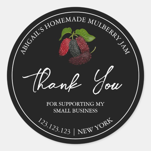 Simple Homemade Mulberry Jam Thank You Label (Front)