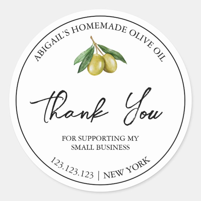 Simple Homemade Olive Oil Thank You Label (Front)